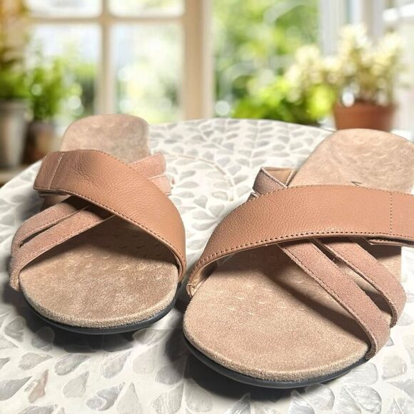 Vionic Zarie Orthotic Supportive Leather Adjustable Slide Sandal Women's - Picture 9 of 16